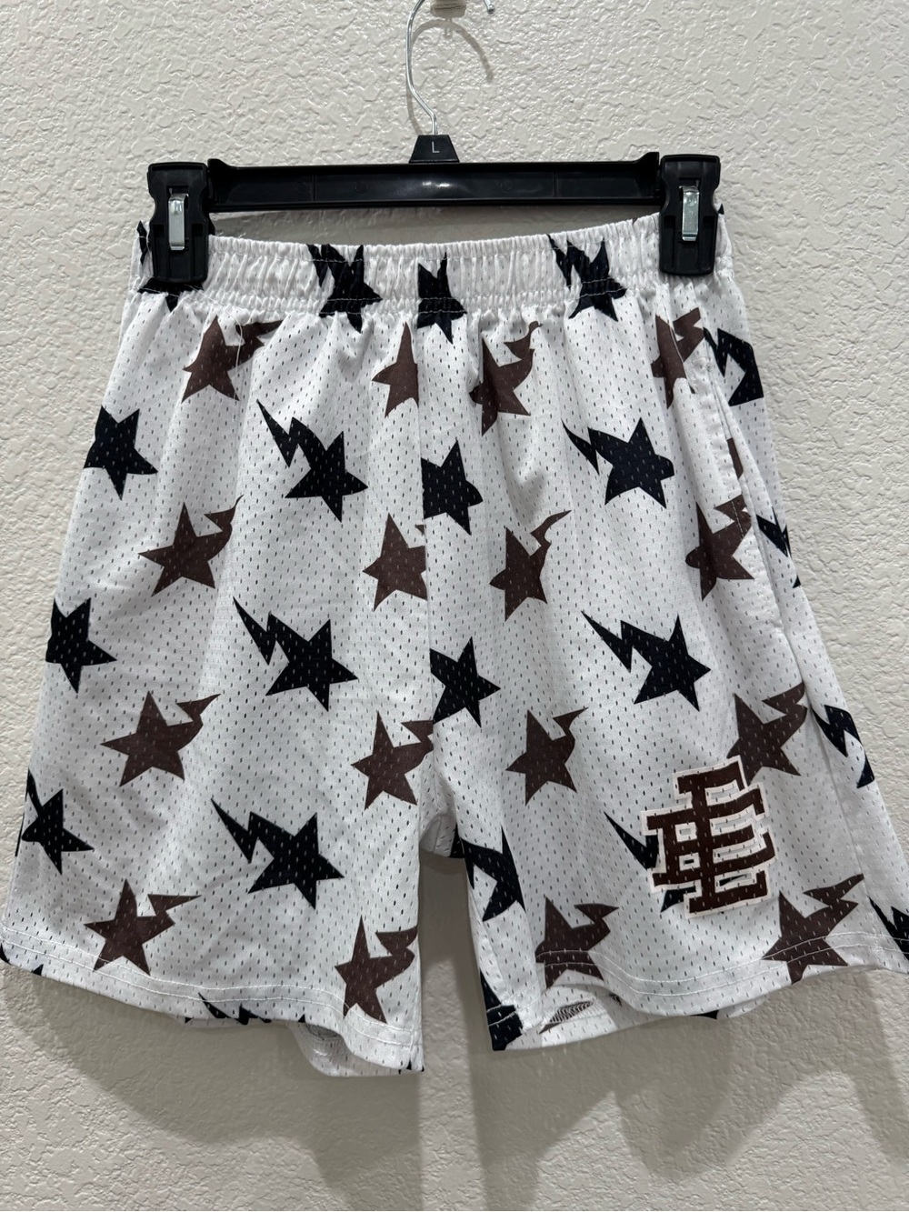 Eric Emanuel EE Mesh Basketball Shorts Medium White Black Brown Star Print
